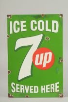 AN ENMAEL SIGN "ICY COLD 7 UP". 12ins x 8ins.