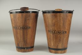 A PAIR OF METAL BOUND BOLLINGER BUCKETS.