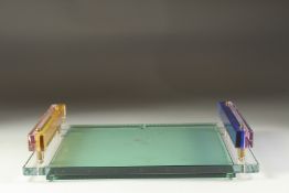 A REFLECTIONs COPENHAGEN GLASS TRAY with handle. 14ins long in original box.