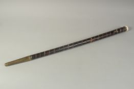 A RARE TELESCOPE WALKING STICK with screw off bone top and the other end with screw fit brass