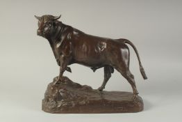 ISADORE BONHEUR (1827 - 1905) FRENCH A GOOD BRONZE FIGURE OF A BULL in majestic pose. Signed: I
