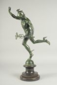 GIAMBOLOGNA AN EARLY BRONZE FIGURE OF MERCURY. Signed on a circular base. 21ins high.