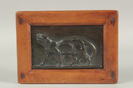 ANTOINE-LOUIS BARYE (1796 - 1875) FRENCH. A SMALL EARLY BRONZE PANEL OF A WALKING LEOPARD. Signed,