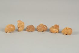 FIVE VARIOUS CARVED BONE NETSUKES.