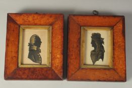 A GOOD PAIR OF REGENCY SILHOUETTE MINIATURES of a lady and a gentleman. 4ins x 2.5ins in rosewood