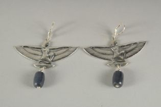 A PAIR OF DECO STYLE SILVER EARRINGS.