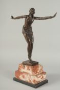AFTER D. H. CHIPPARUS. A BRONZE DANCING GIRL. Signed, on a marble base. 19ins high.