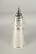 A GOOD SILVER PLATED LIGHTHOUSE COCKTAIL SHAKER. 14ins high.