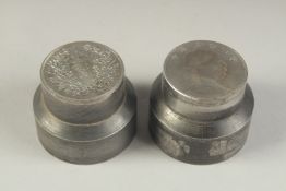 TWO CHINESE COIN WEIGHTS.