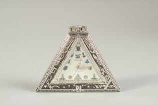 A CERVINE TRIANGULAR MASONIC WATCH with 17 jewels. 2ins.