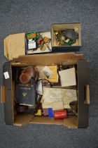 A quantity of military items to include medals, buttons, leather cased compass, ephemera etc, with