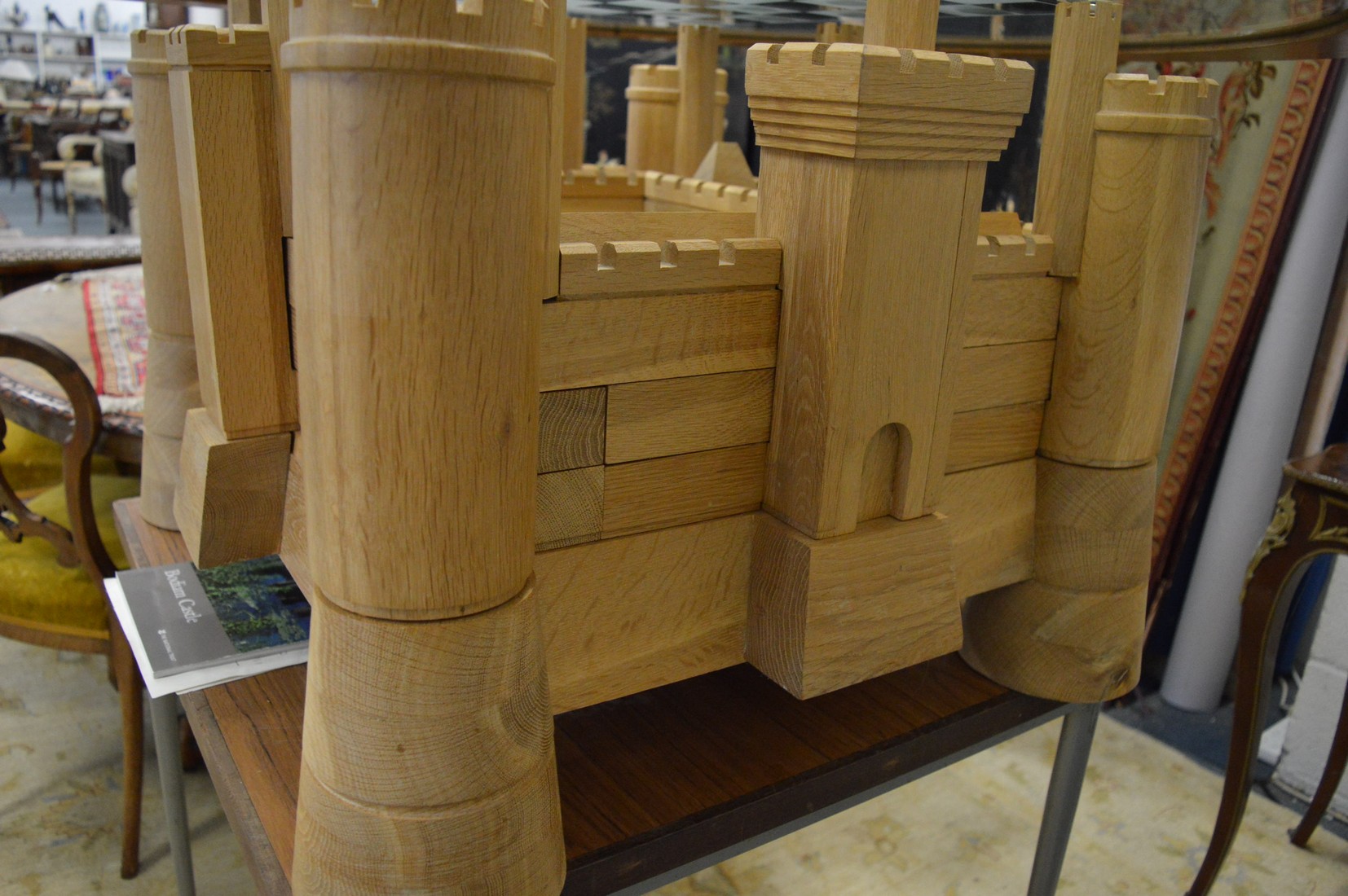 A highly unusual oak chess table, the framed circular glass top supported on a base in the form of a - Image 4 of 6