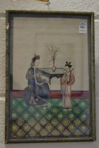 A Chinese rice painting depicting female figures in an interior.