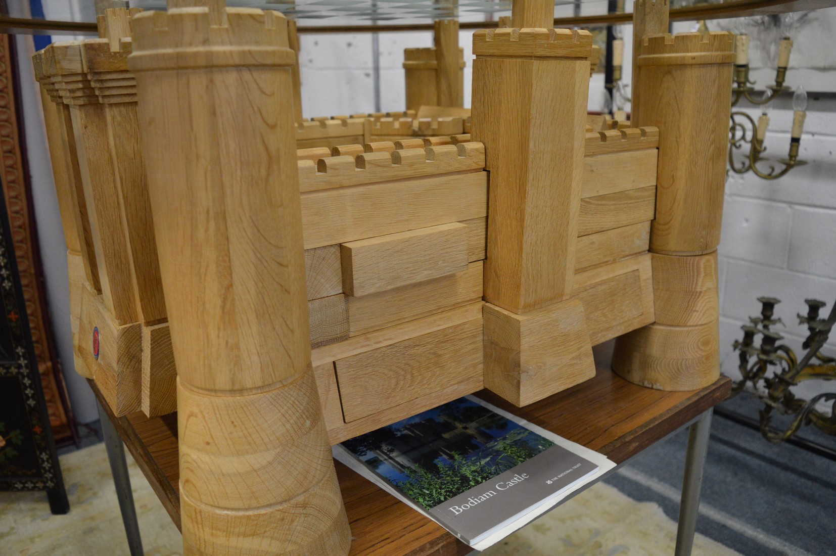 A highly unusual oak chess table, the framed circular glass top supported on a base in the form of a - Image 3 of 6