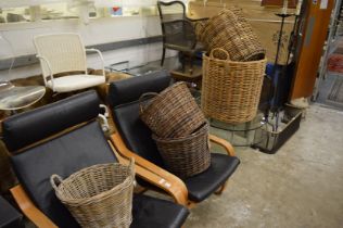 five wicker baskets.