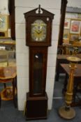 A reproduction mahogany longcase clock.