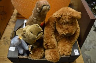 Two modern Steiff hippo's Mocky and Rocky together with a Steiff Eeyore and another soft toy.