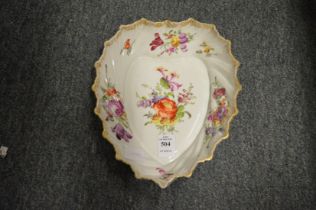 A Dresden floral decorated leaf shaped dish.