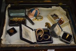 Two Victorian jewellery boxes containing numerous items of jewellery to include gold rings, bar