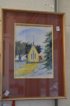 Jennifer Gibbs, Pauahatanui, North of Wellington, watercolour of a church.