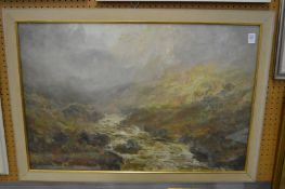 John Falconer Slater, mountainous river landscape, oil on paper.