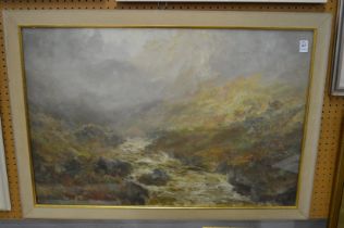 John Falconer Slater, mountainous river landscape, oil on paper.