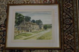 Peter Nelson, Cottages at Castle Bolton, watercolour, signed and two other watercolours.