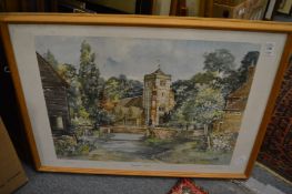 Charles Bone, Puttenham Church, limited edition colour print, signed together with six other various