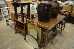 A quantity of household furniture to include oak drop-leaf table, nest of tables, standard lamp,