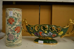 A Satsuma vase and a decorative dish.