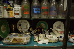 A decorative Dresden dish with pierced border and other decorative porcelain.