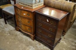 Two reproduction mahogany chest of drawers and a similar sofa table.