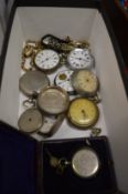 Quantity of silver pocket watches, one with original box and key together with various fob watch