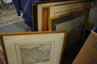 Seven various maps, mostly framed.