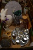 Decorative items to include a wall clock, a bunny lamp,candle holders etc.