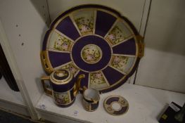 A Vienna porcelain cabaret tray with matching coffee pot, cream jug and a single saucer.