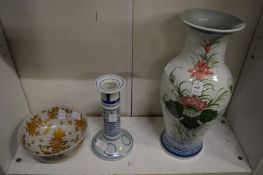 Large decorative vase, a candlestick and a bowl.