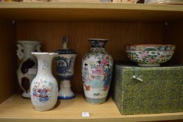 Chinese and other vases together with a boxed Chinese bowl.