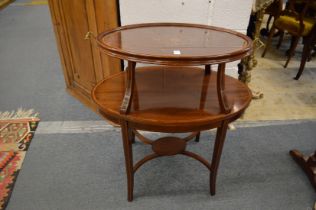 A good Edwardian inlaid mahogany two-tier tray top etagere.