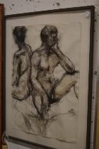 Nude study of a man and a women, charcoal on wash, indistinctly signed.