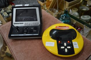 Two Grandstand electronic games, Munchman and Scramble.