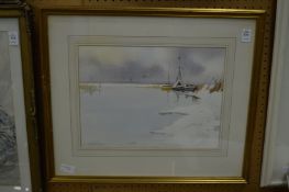 John Lawrence, yachts in the snow, watercolour.