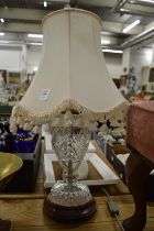 Cut glass table lamp and shade.