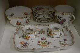 A small group of floral decorated Dresden china.