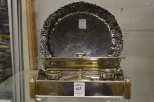 A plated desk stand and a plated salver.