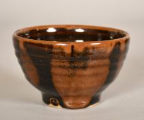 Don Morgan, a ribbed and glazed studio pottery bowl, 3" (7.25cm) high.