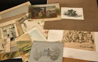 A good collection of mostly 19th Century watercolours and drawings, (q).