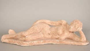 Sally Hersh (1936-2010), resting nude, circa 1974, plaster, 19.5" (49.5cm long overall).