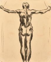 William Chattaway (1927-2019), a standing figure in chains, pencil and brushed ink, indistinctly