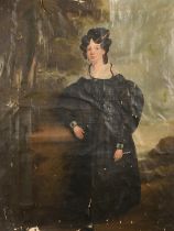 19th Century, a portrait of a lady in a stately home garden, 30" x 21.5" (76 x 55cm), unstretched